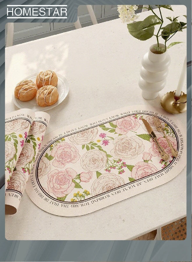 4Pcs Pink and White Rose Leather Washable Placemats,Thick Faux Leather Heat Resistant Rectangle Shape Table Mats,Waterproof Non-Slip Easy to Clean Place Mat for Kitchen Coffee Dining Room Table - Image 3